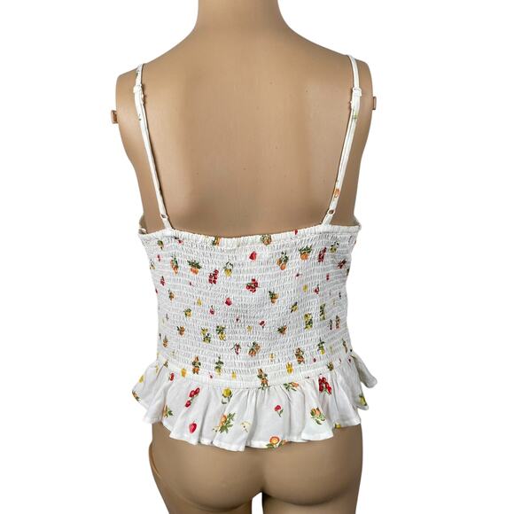 Japna White Colorful Fruity Print Tie Front Peplum Cami Tank Top SZ L - Picture 6 of 10